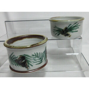 Studio Art Pottery Artist Signed Crock Ramekins Planter Dish Bowl VTG Lot of 2